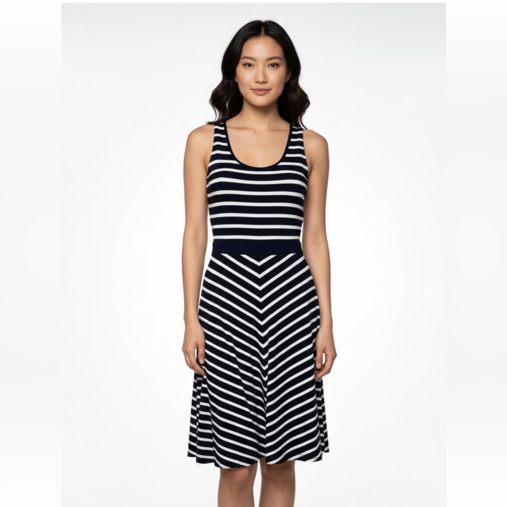 BODEN NAUTICAL PREPPY NAVY/WHITE STRIPED DRESS MADE IN PORTUGAL RESORT WEAR